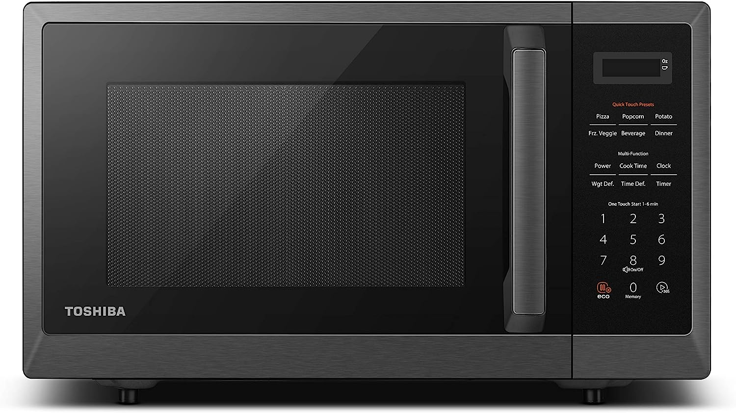 TOSHIBA ML2-EM09PA(BS) Small Countertop Microwave Oven With 6 Auto Menus. Kitchen Essentials. Mute Function & ECO Mode. 0.9 Cu Ft. 10.6 Inch Removable Turntable. 900W. Black Color