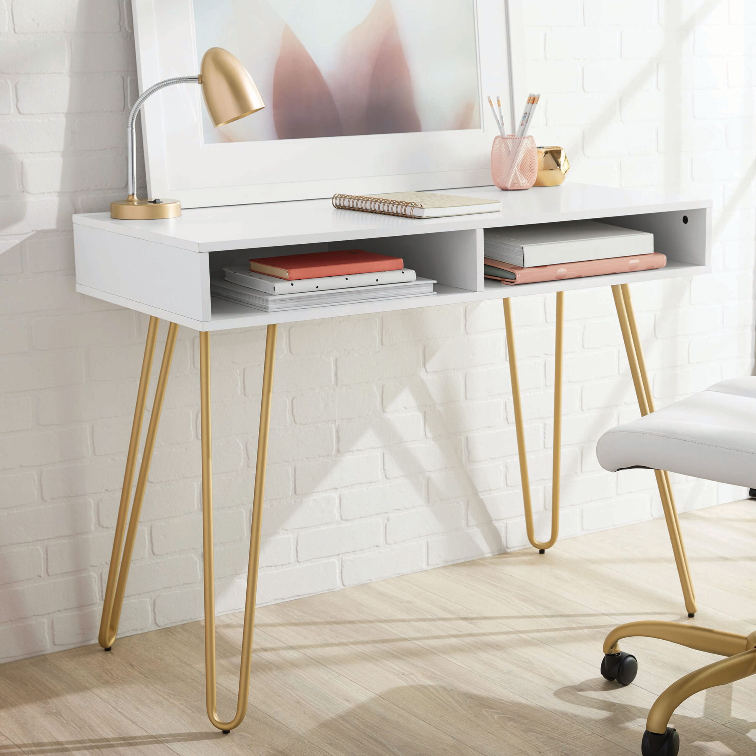 Mainstays Hairpin Writing Desk. White