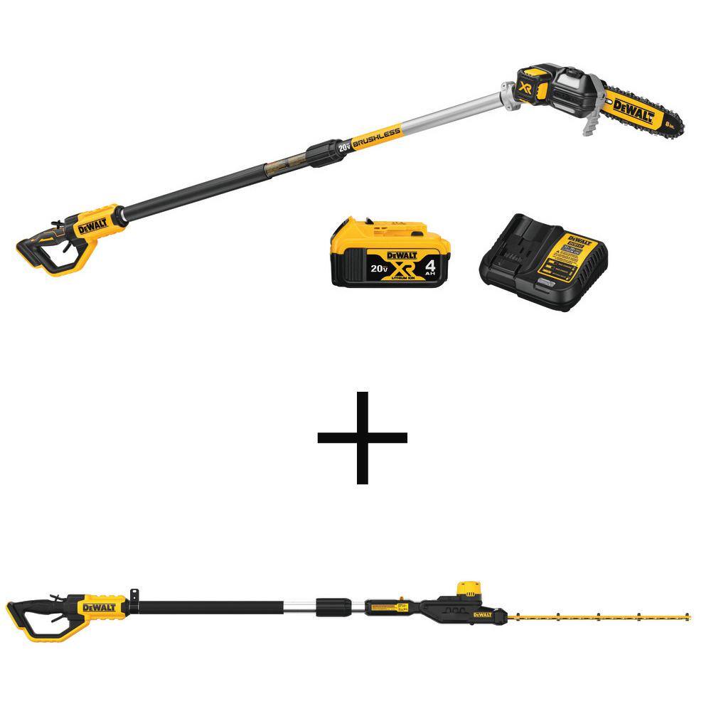 DEWALT DCPS620M1WPH820 20V MAX 8 in. Cordless Battery Powered Pole Saw Kit & 22 in. Cordless Pole Hedge Trimmer w/ (1) 4.0 Ah Battery & Charger