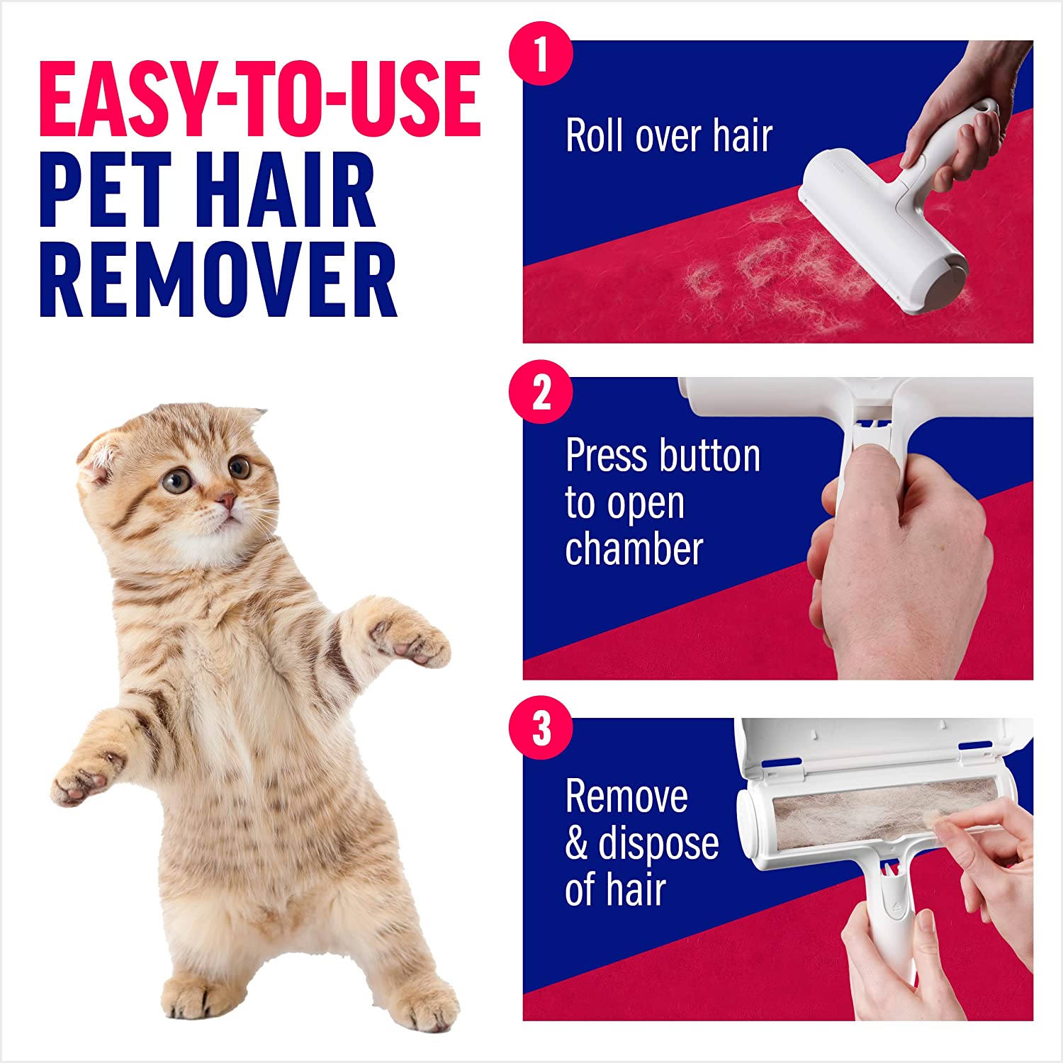 Pet Hair Remover - Reusable Cat and Dog Hair Remover for Furniture. Couch. Carpet. Car Seats and Bedding - Eco-Friendly. Portable. Multi-Surface Lint Roller & Animal Fur Removal Tool