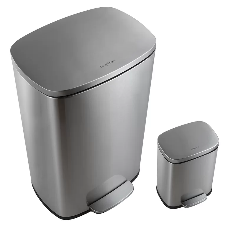 happimess HPM1006A Connor Rectangular 13 Gal. Stainless Steel Trash Can with Soft-Close Lid and Free Mini Trash Can