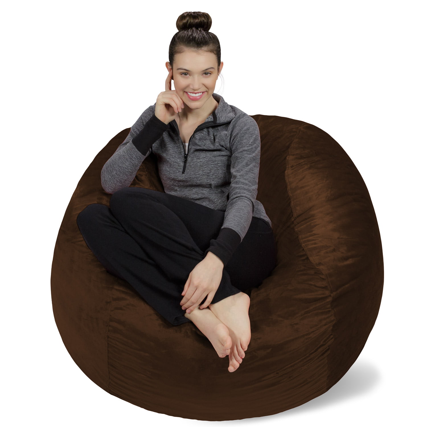 Sofa Sack Bean Bag Chair. Memory Foam Lounger with Microsuede Cover. Kids. Adults. 4 ft. Chocolate