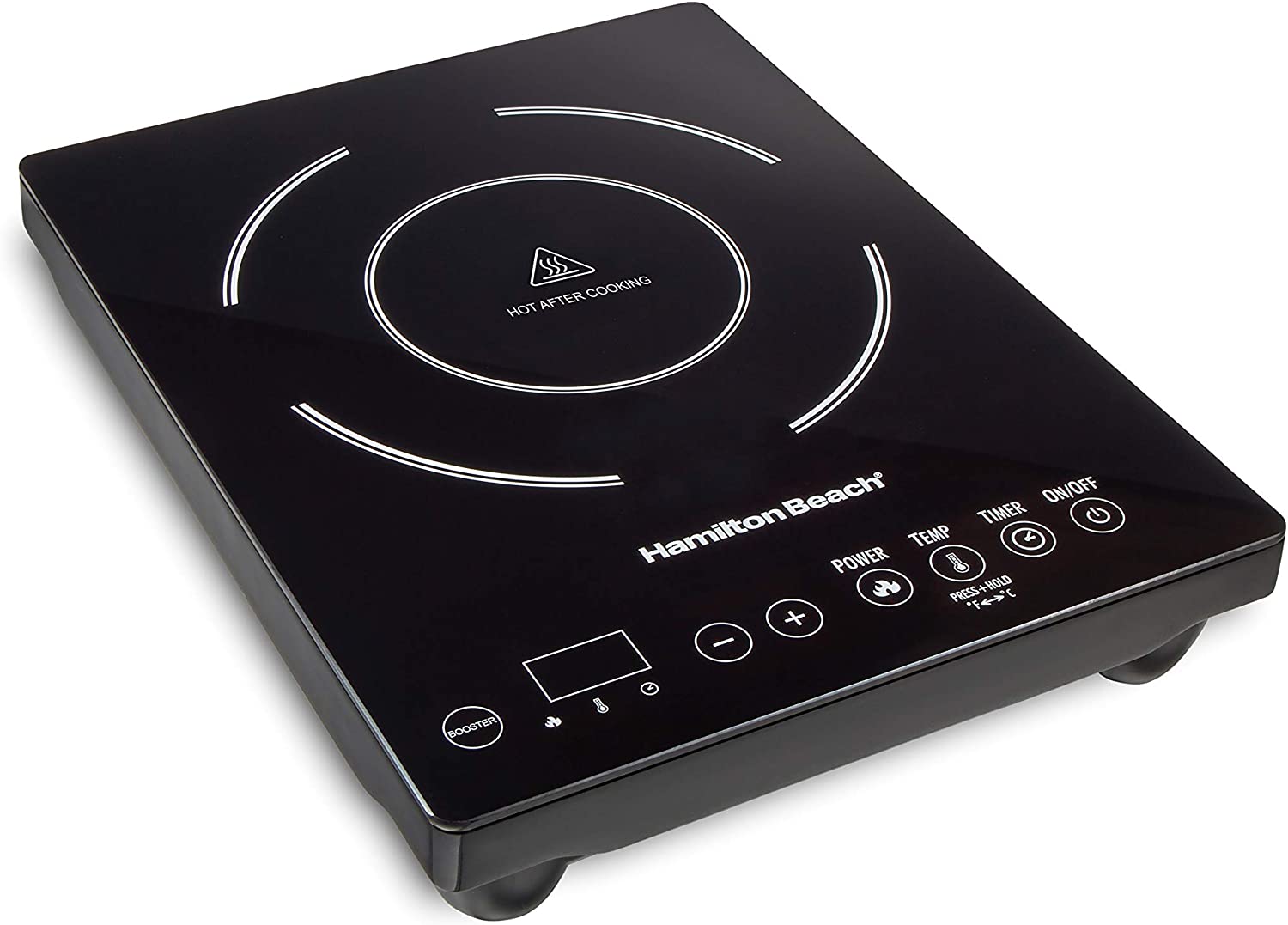 Hamilton Beach Portable Single Induction Cooktop Countertop Burner Hot Plate with Fast Heating Mode. 1800 Watts. 10 Temperature Settings up to 450F. Black (34104)