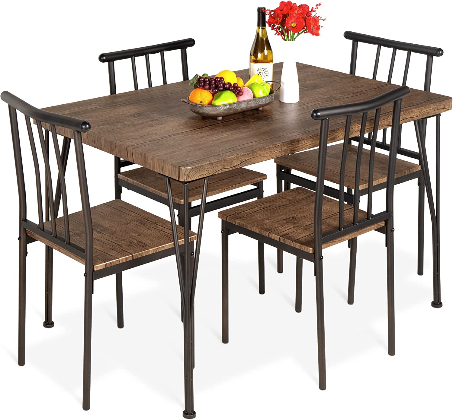 Best Choice Products 5-Piece Metal and Wood Indoor Modern Rectangular Dining Table Furniture Set for Kitchen. Dining Room. Dinette. Breakfast Nook w/ 4 Chairs - Drift Brown