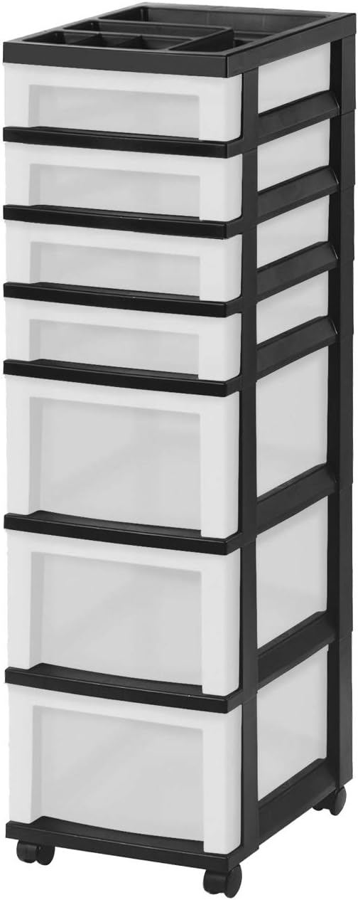 IRIS USA 7-Drawer Storage Cart with Organizer Top. Black