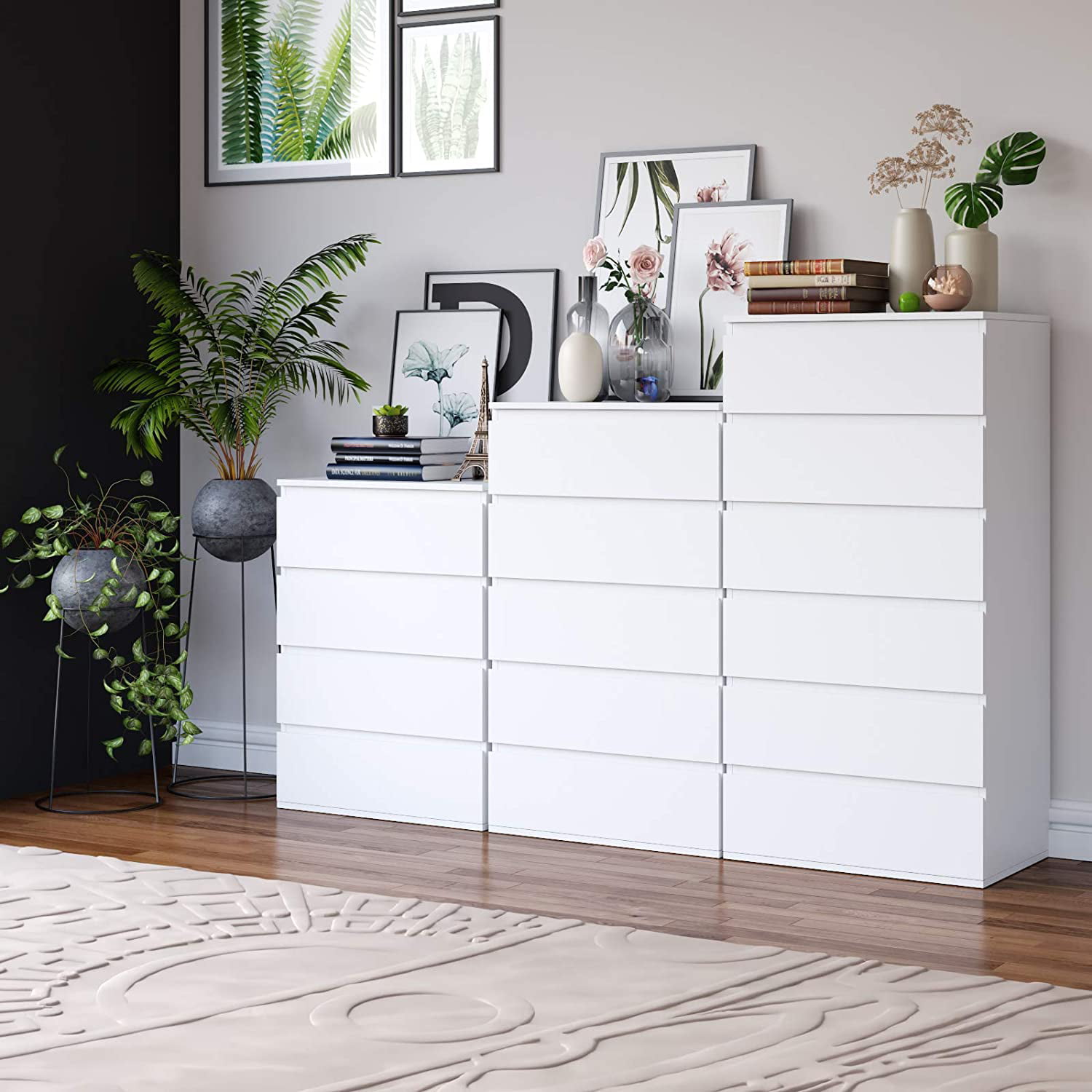 Homfa 5 Drawer White Dresser. Modern Storage Cabinet for Bedroom. White Chest of Drawers Wood Organizer for Living Room