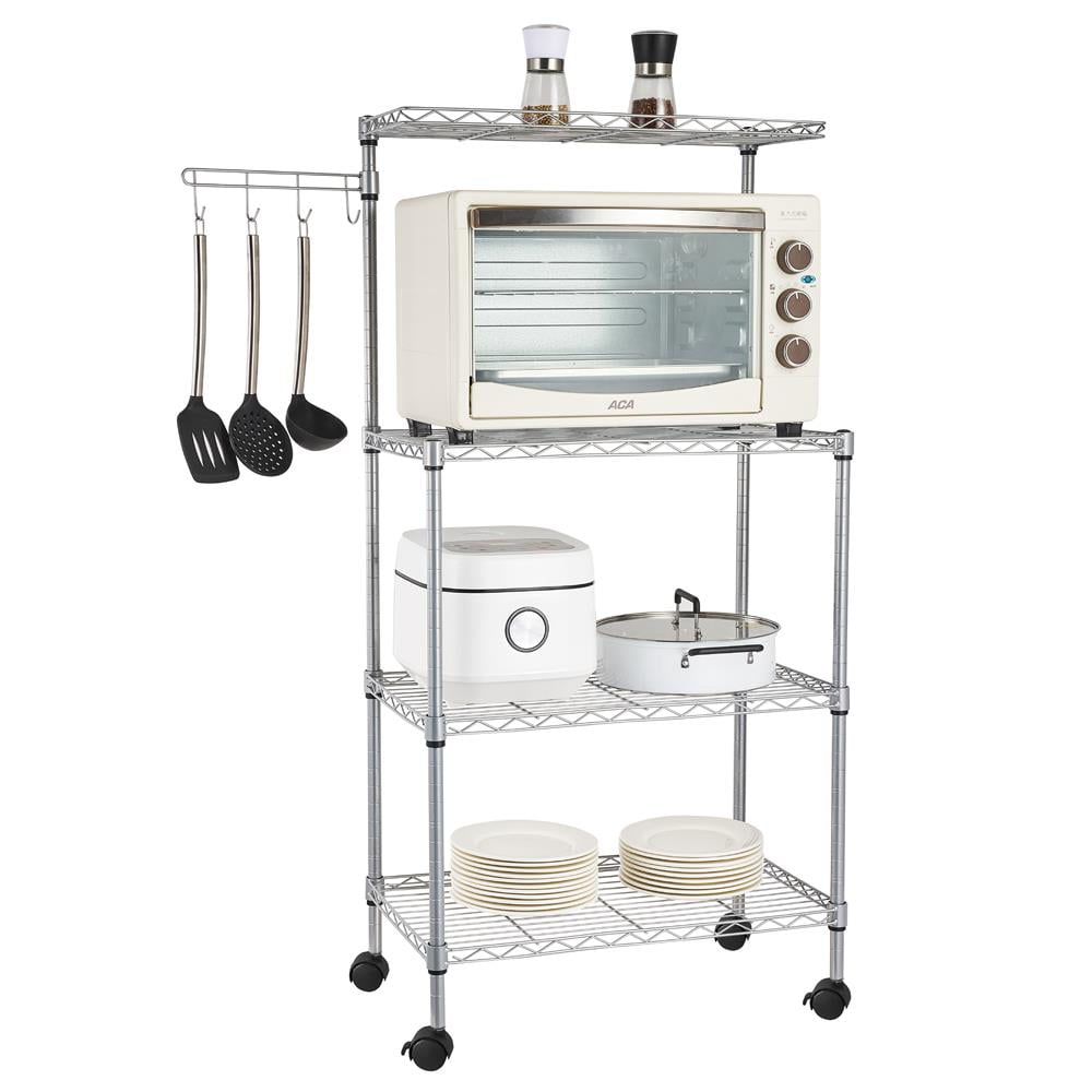 Ktaxon 4 Tier Baker-s Rack. Microwave Oven Stand. Kitchen Storage Rack. Kitchen Utility Cart Storage Shelf Organizer Workstation with Spice Rack. Hanging Hooks. Chrome. Silver