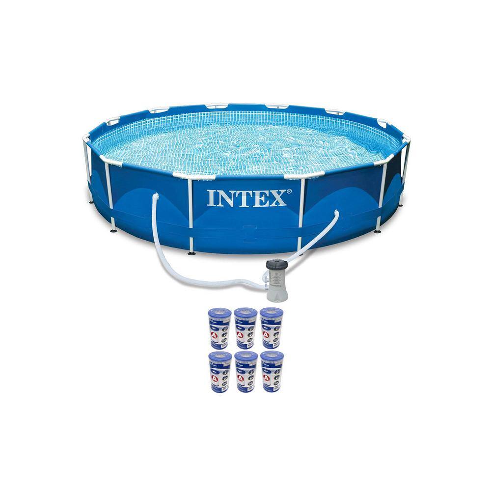INTEX 28211EH + 6 x 29000E 12 ft. x 30 in. Deep Round Metal Frame Swimming Pool with 530 GPH Pump and Filters. 2114 Gallons Capacity