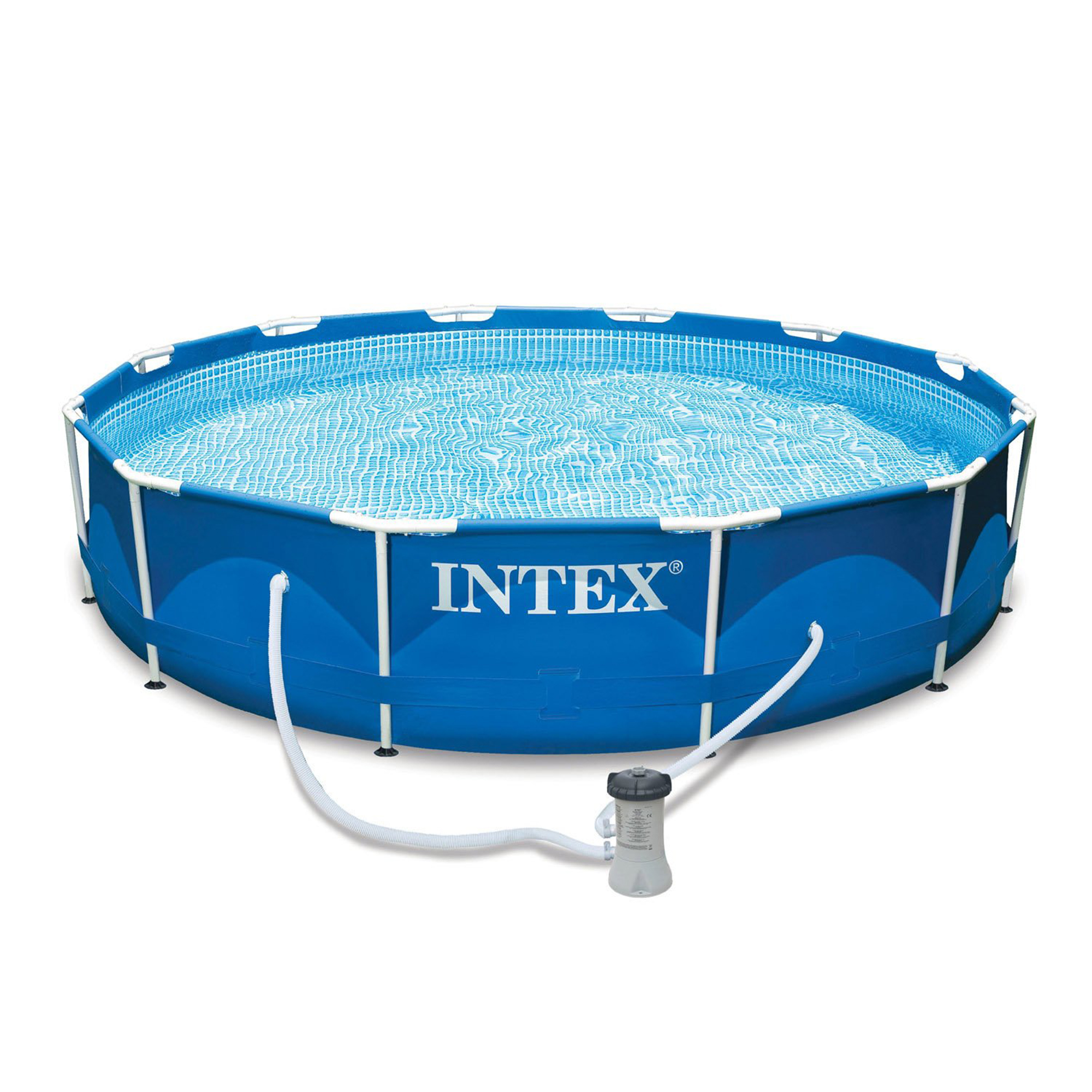 Intex 12′ x 2.5′ Round Pool w/ Filter Pump & Pool Cleaning Kit w/ Vacuum & Pole