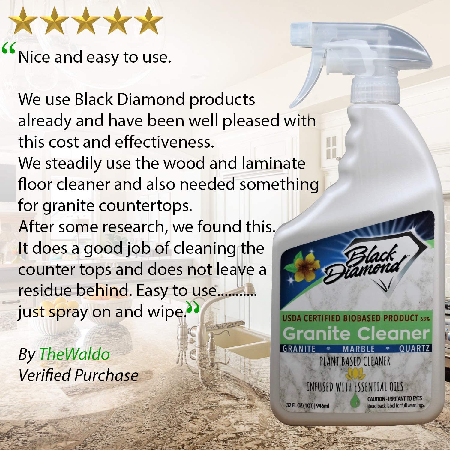 Black Diamond Stoneworks Granite Counter Cleaner: USDA Certified BIOBASED 32oz