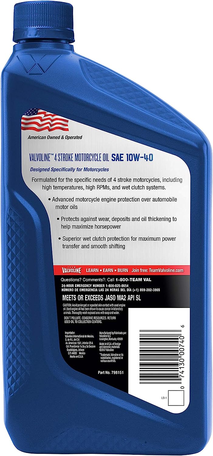 Valvoline 4-Stroke Motorcycle SAE 10W-40 Motor Oil 1 QT. Case of 6