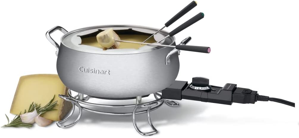 Cuisinart CFO-3SS 3-Quart Electric Fondue Pot 1000-Watt Electric Fondue Set is Suitable for Chocolate. Cheese. Broth and or Oil. Stainless Steel