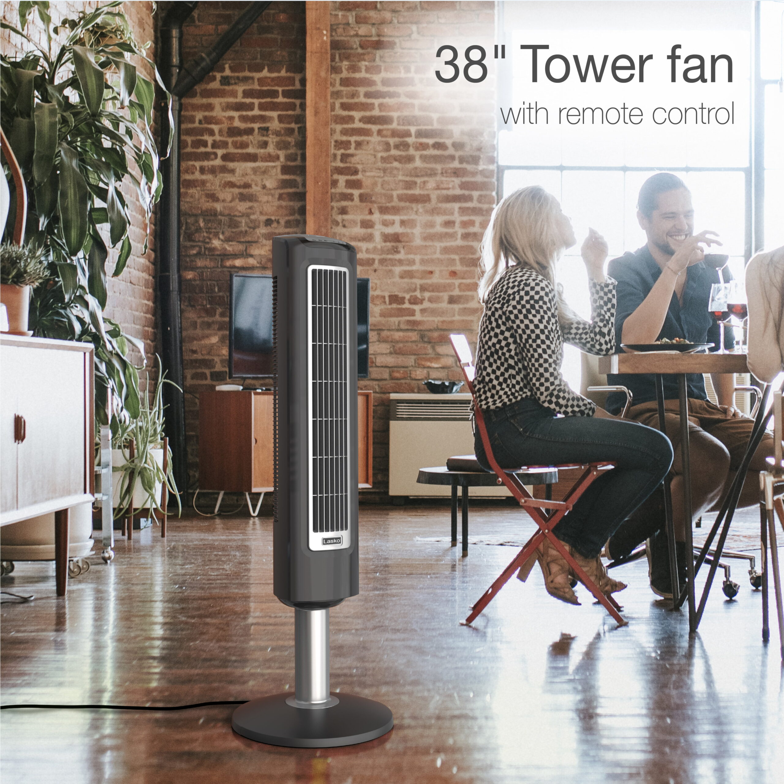 Lasko 38″ Wind Tower 3-Speed Oscillating Tower Fan with Remote and Timer. 2519. Gray