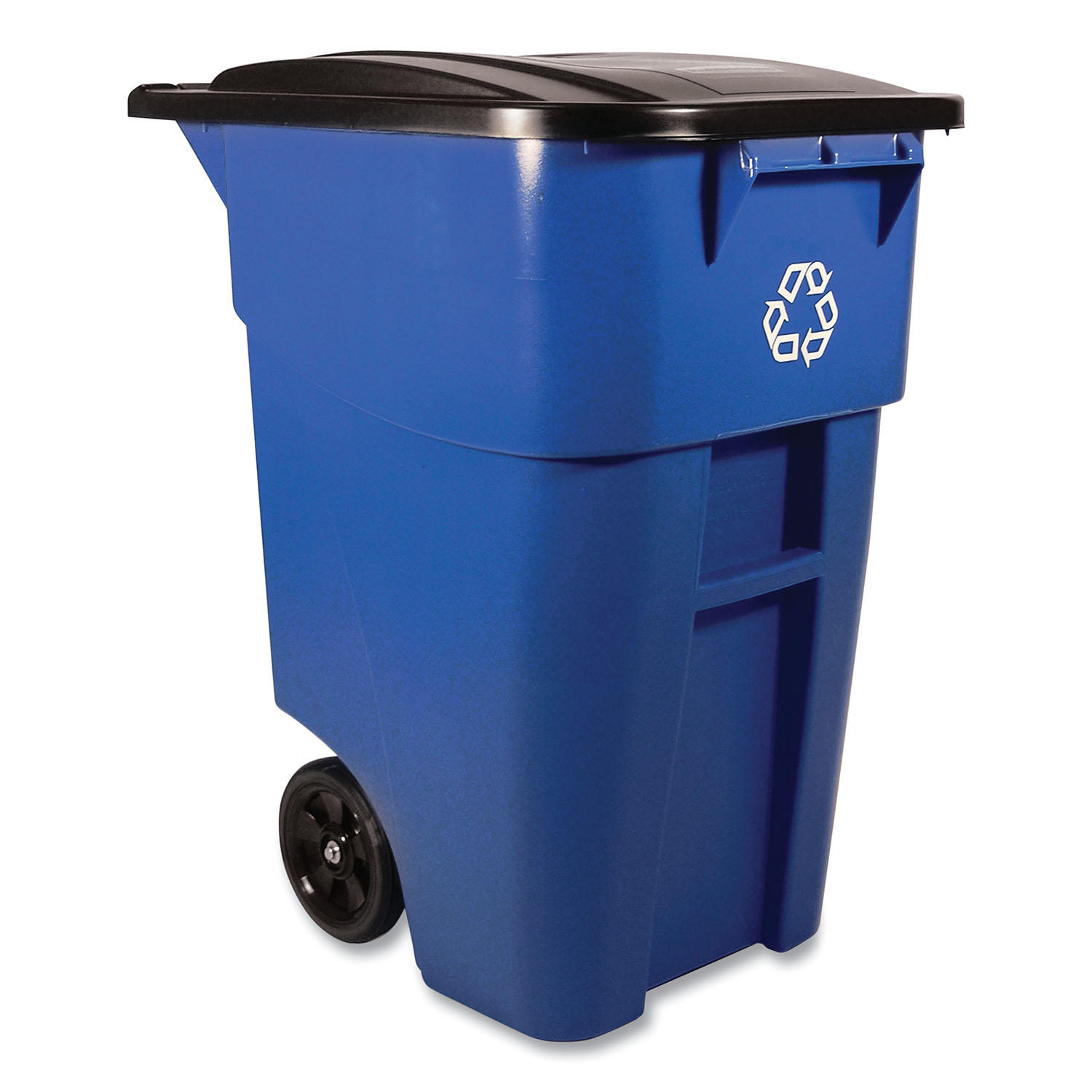 Rubbermaid Commercial BRUTE Recycling Rollout Trash Can with Hinged Lid. Blue (50 gal.)