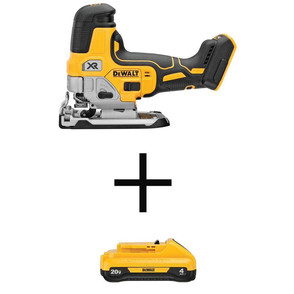 DEWALT DCS335BWDCB240 20V MAX XR Cordless Barrel Grip Jigsaw with 20V MAX Compact Lithium-Ion 4.0Ah Battery Pack