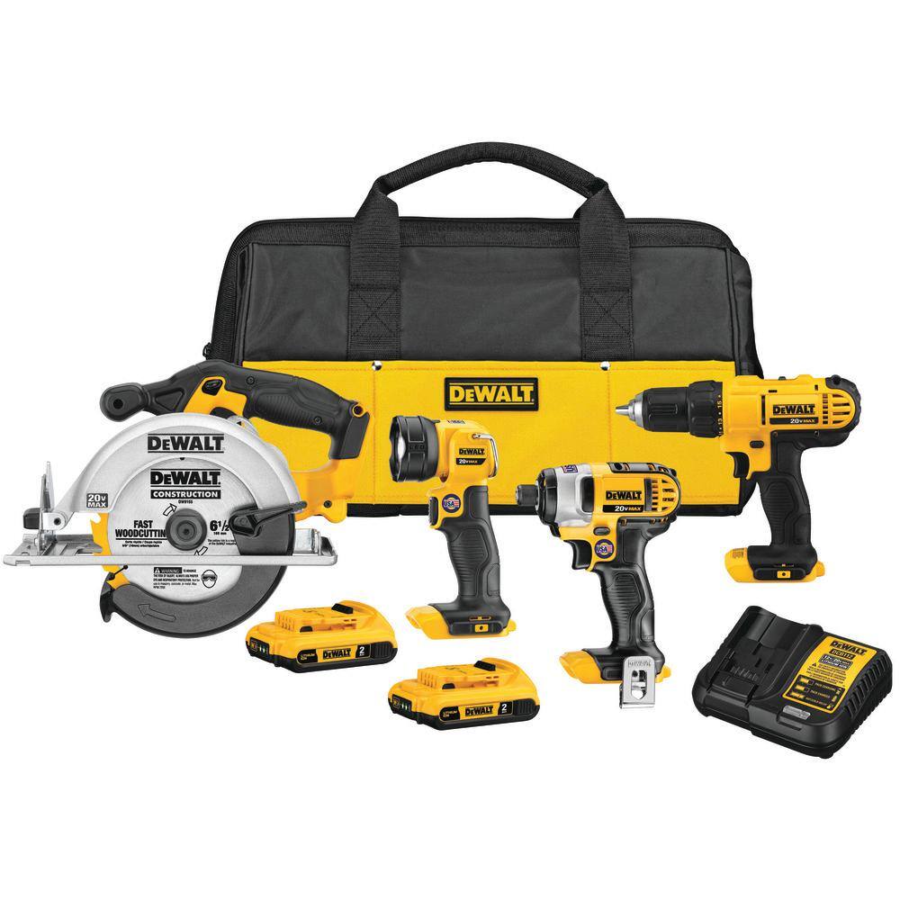 DEWALT  20V MAX Cordless 4 Tool Combo Kit with (2) 20V 2.0Ah Batteries and Charger