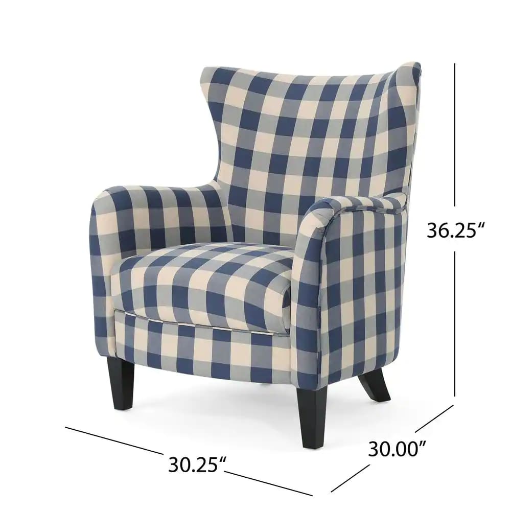Noble House Arabella Blue Checkerboard Fabric Club Chair