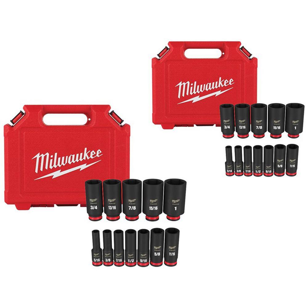Milwaukee 49-66-7006-49-66-7006 SHOCKWAVE 3/8 in. Drive Deep Well 6-Point Impact Socket Set (24-Piece)