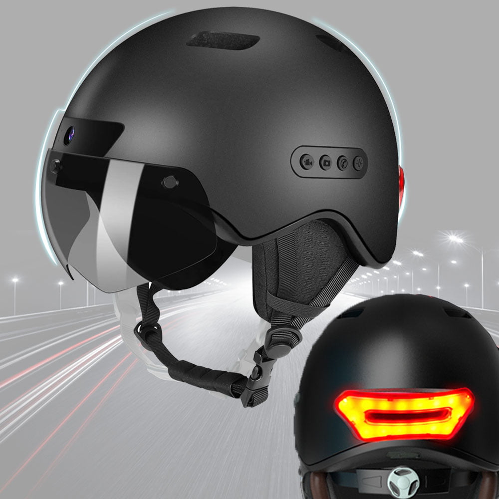 Indigi Smart Helmet for Outdoor Sports - Built-in Action Camera + Rear Light Turn Signal Brake Light + Bluetooth Call Music Navigation