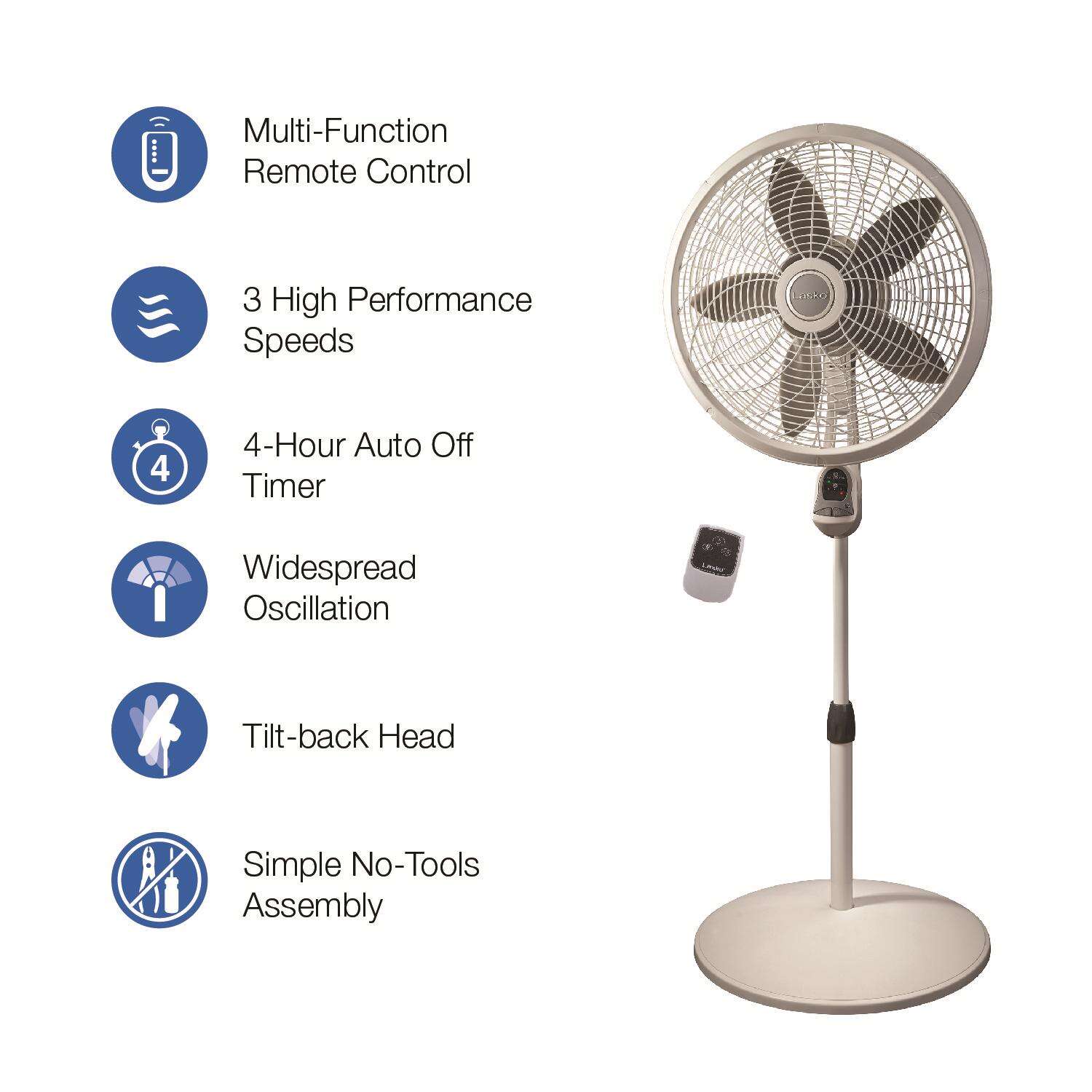 Lasko 53.5 in. H 3 speed Oscillating Pedestal Fan