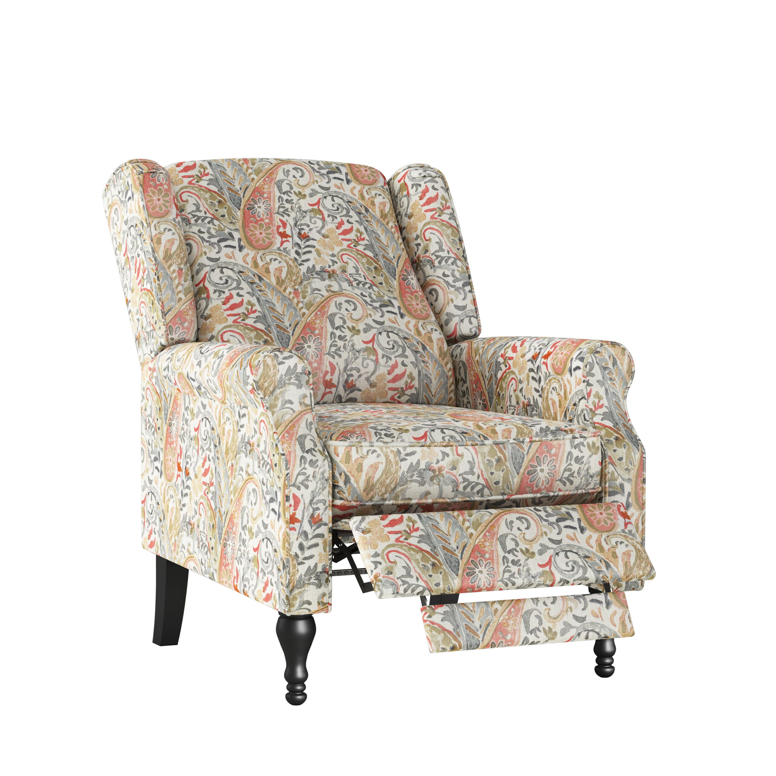 Homesvale Elmina Push Back Recliner Chair. Multi Coral Paisley