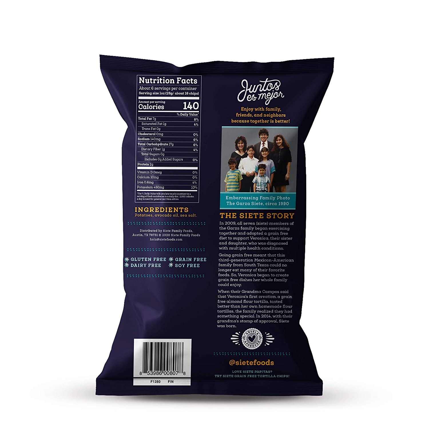 Siete Grain Free Potato Chips Sea Salt. (Pack of 6)