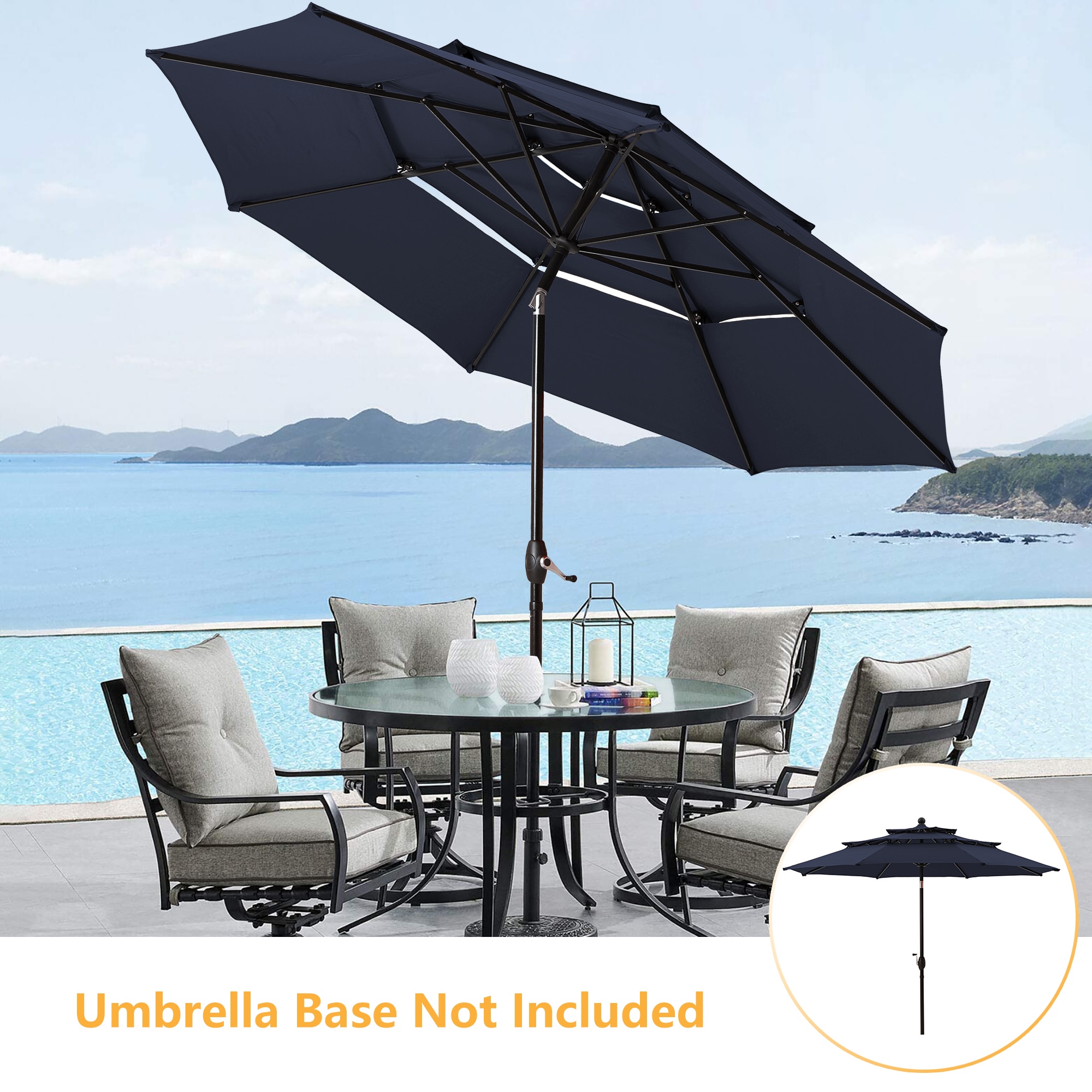 Clihome 10-ft Navy Blue Auto-tilt Market Patio Umbrella