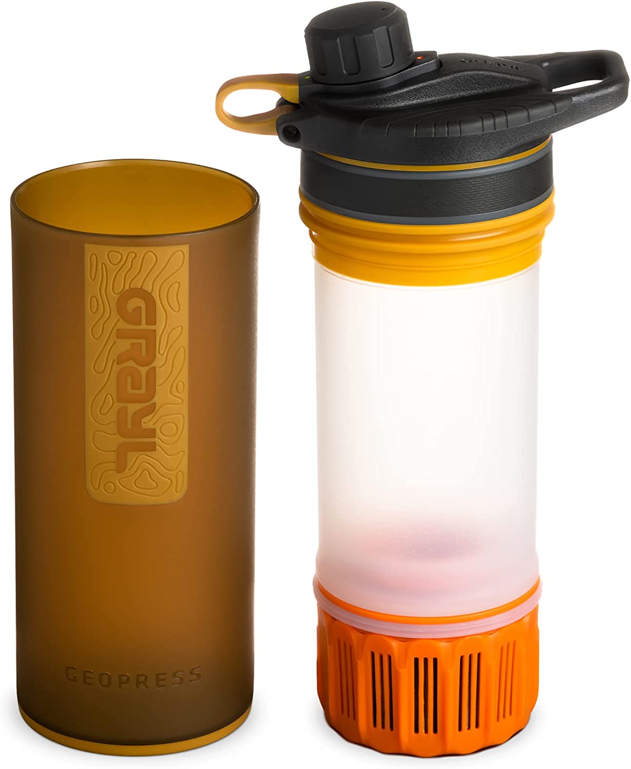 GRAYL GeoPress 24 oz Water Purifier Bottle. Coyote Amber - Filter for Hiking. Camping. Survival. Travel