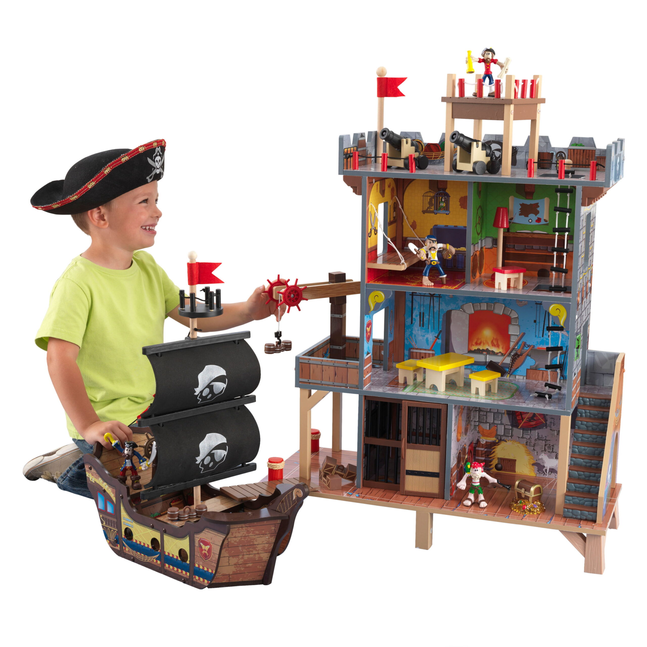 KidKraft Pirate-s Cove Wooden Ship Play Set with Lights and Sounds and 17 Accessories
