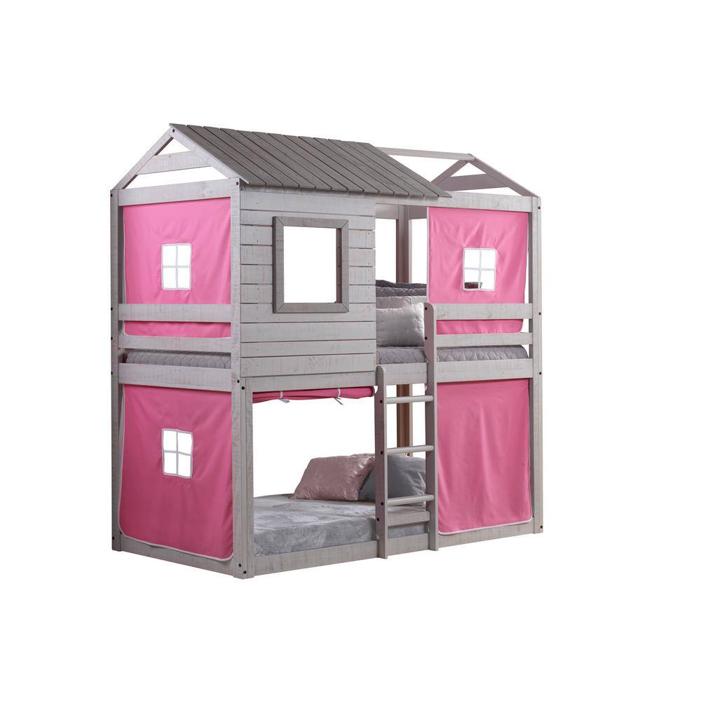 Donco Kids  Deer Blind Pink Tent Twin Bunk Bed Loft