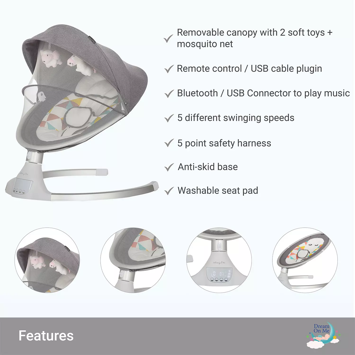 Zazu Cradling Swing by Dream On Me. Grey and Pink