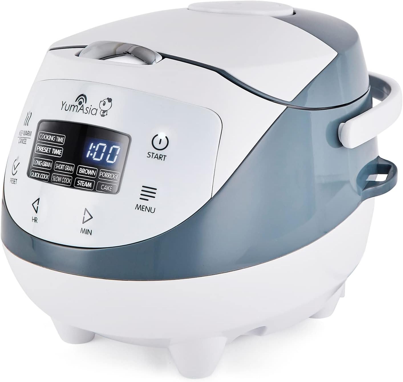YumAsia Panda Mini Rice Cooker With Ninja Ceramic Bowl and Advanced Fuzzy Logic (3.5 cup. 0.63 litre) 4 Rice Cooking Functions. 4 Multicooker functions. Motouch LED display - 120V (White and Grey)