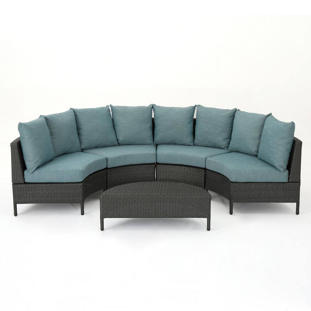 Noble House  5-Piece Wicker Patio Sectional Seating Set with Teal Cushions