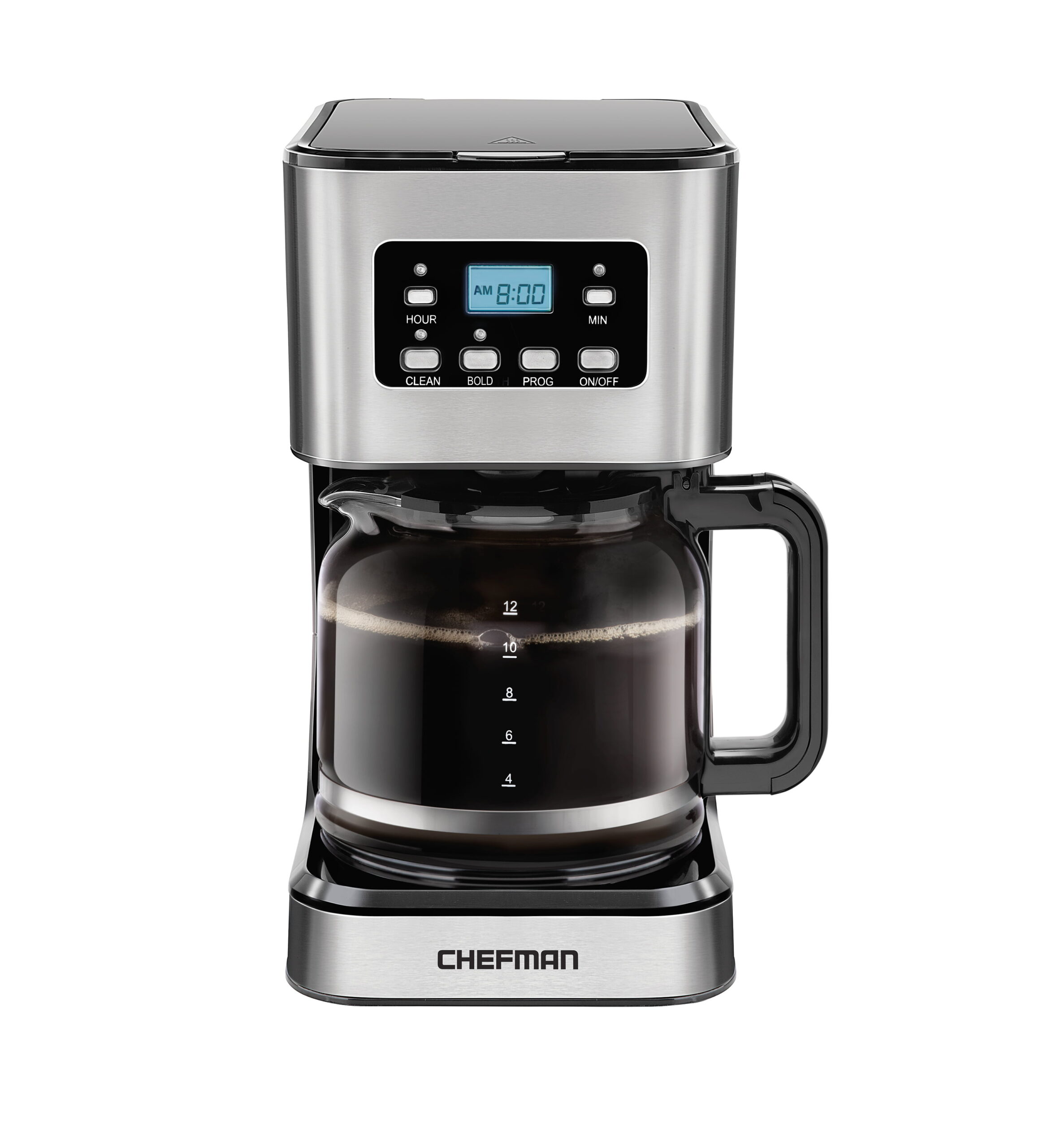 Chefman 12-Cup Programmable Coffee Maker. Square Stainless Steel