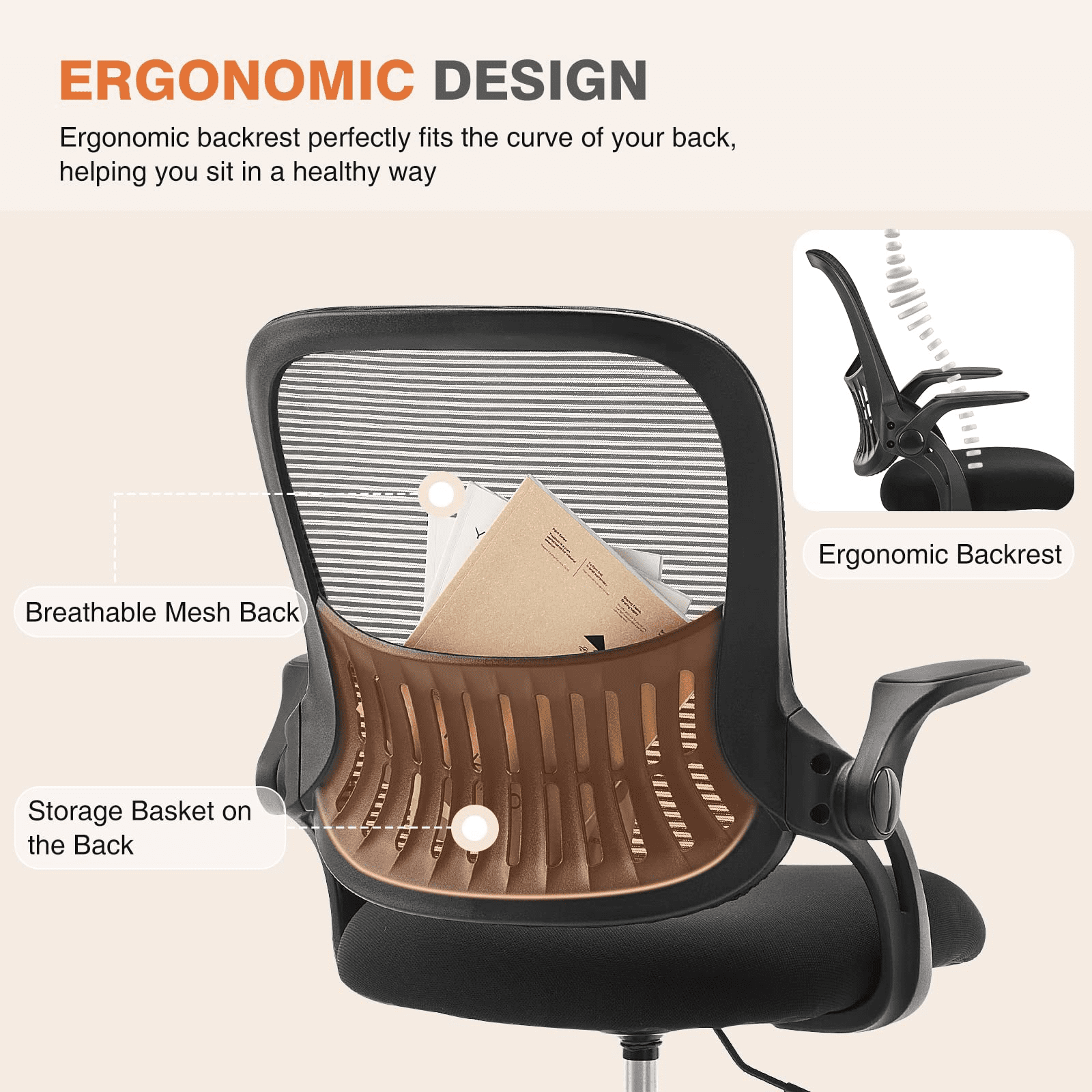 Yoyomax Office Chair. Ergonomic Home Office Desk Chairs. Computer Chair with Comfortable Armrests. Mesh Desk Chairs with Wheels. Mid-Back Task Chair with Lumbar Support. Flipped up Armrests. Black