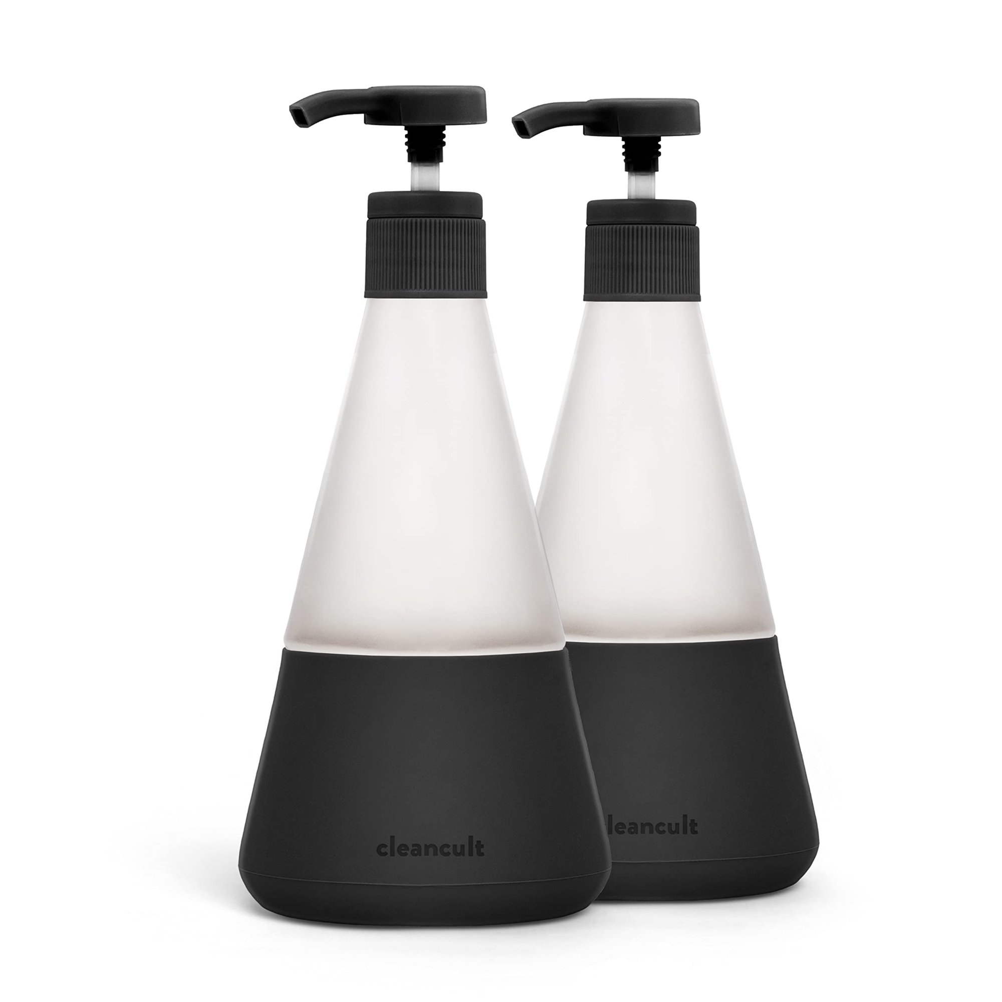 Cleancult Dish Soap Dispenser with Pump. Refillable Glass 14 oz Container. Shatter Resistant. Liquid Dishwashing Detergent. Non-Slip Grip Matte Clear Frosted Finish. Kitchen Sink. 2 Pack - Matte Black