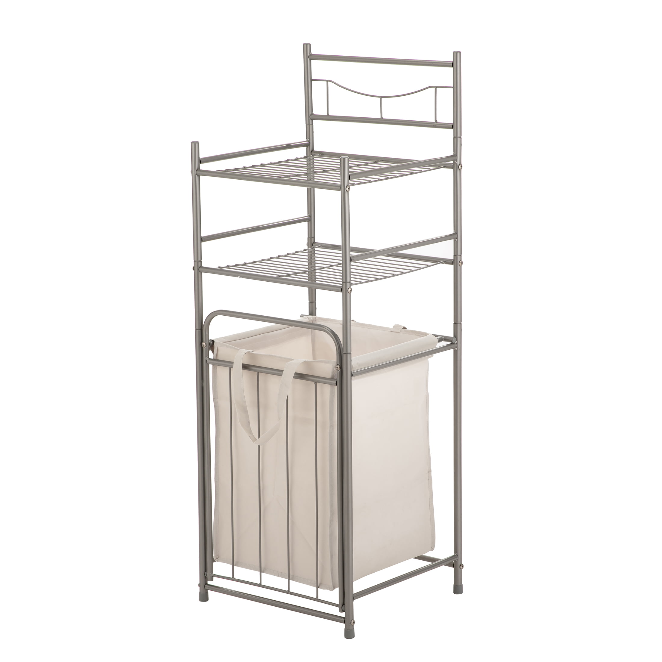 Mainstays 2 Shelves 10 lb Capacity Steel Storage Shelf Unit with Hamper. Satin Nickel Finish
