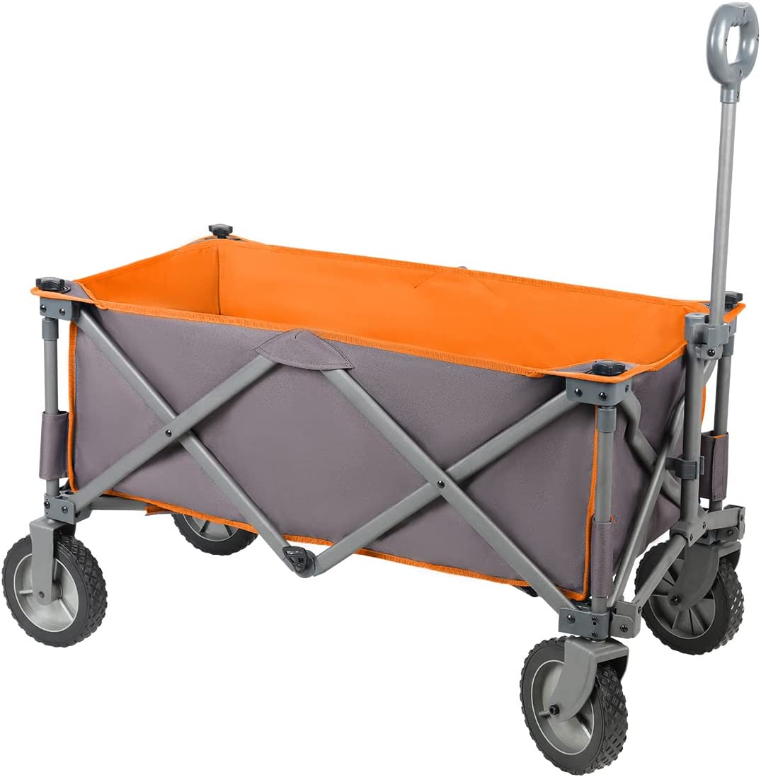 PORTAL Collapsible Folding Wagon Utility Cart Foldable Heavy Duty All Terrain Wagon for Outdoor. Camping. Beach. Garden. Grocery. Orange