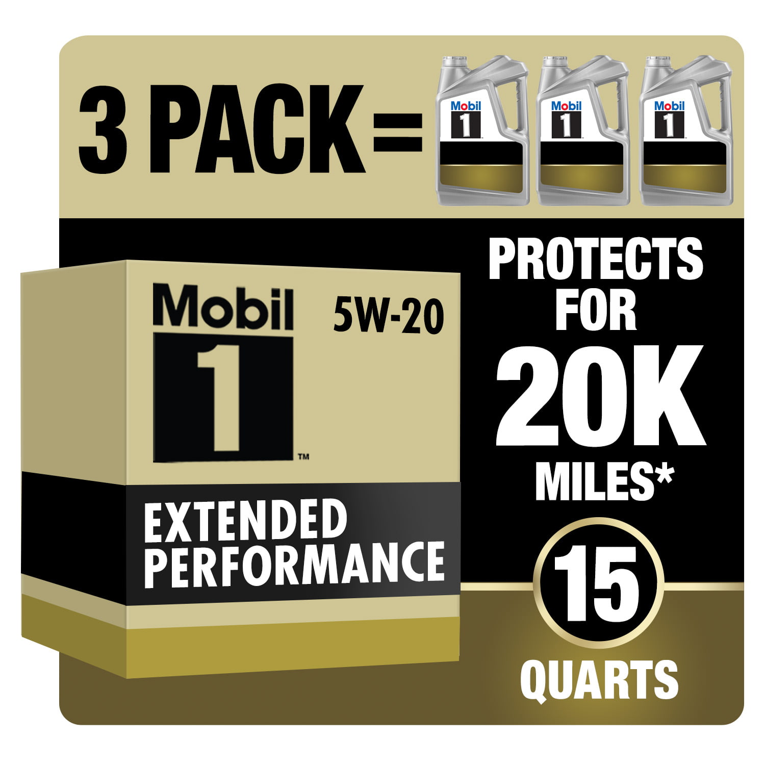 Mobil 1 Extended Performance Full Synthetic Motor Oil 5W-20. 5 qt (3 Pack)