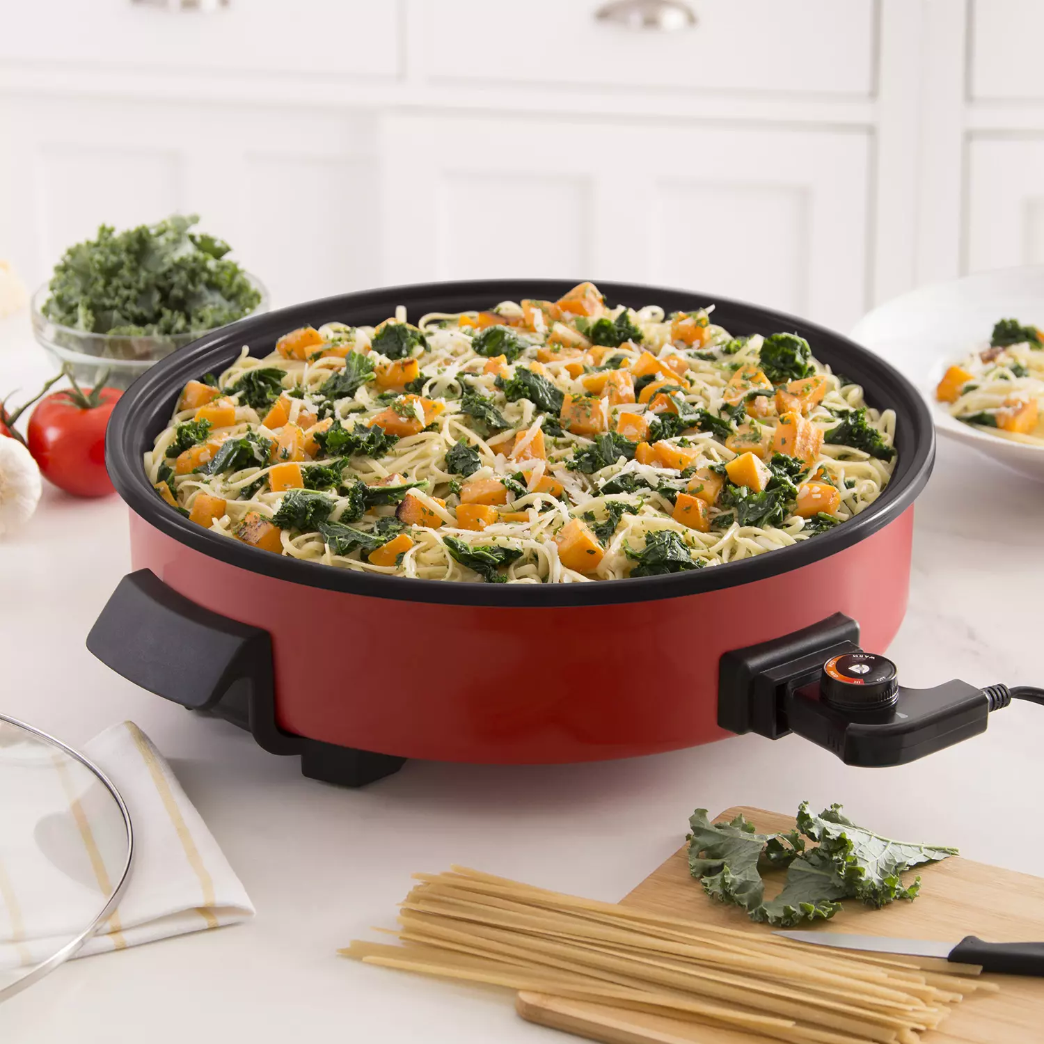 Dash Family Size Electric Skillet with 14 inch Nonstick Surface + Recipe Book. Red