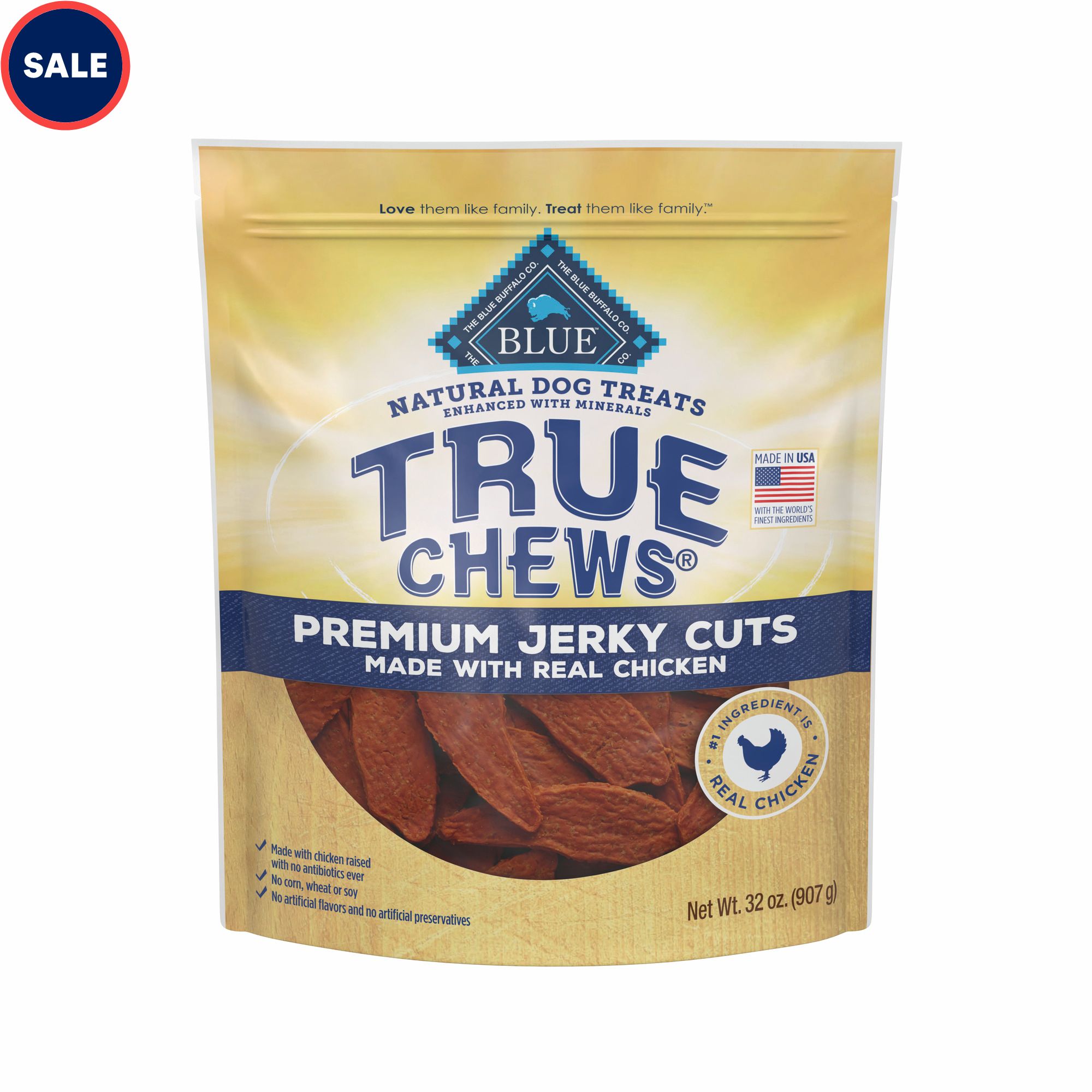 Blue Buffalo True Chews Premium Jerky Cuts Made with Real Chicken Natural Dog Treats. 32 oz.