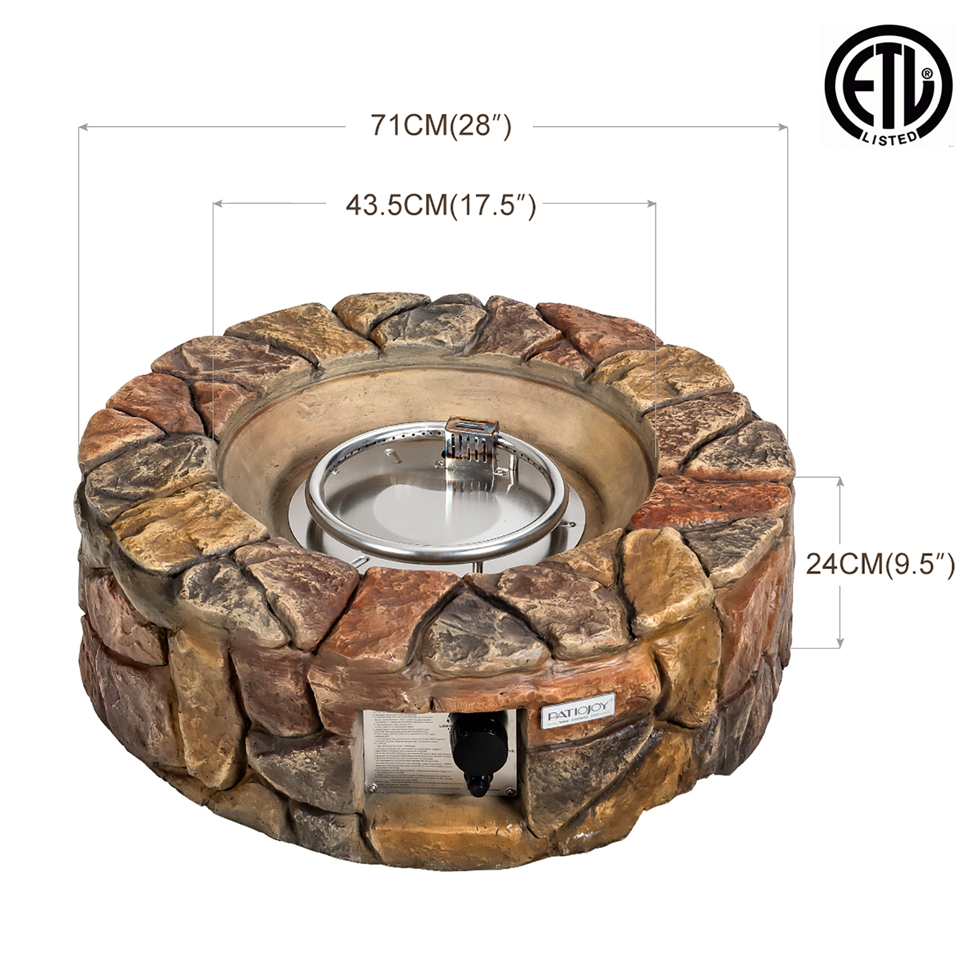 Costway 28” Propane Gas Fire Pit Outdoor 40.000 BTU Stone Finish Lava Rocks Cover Brown
