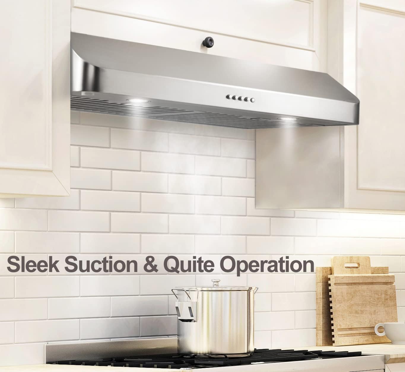 EVERKITCH 30 Inch Under Cabinet Range Hood Kitchen Vent Hood.Built in Range Hood for Ducted in Stainless Steel. with Permanent Stainless Steel Filters