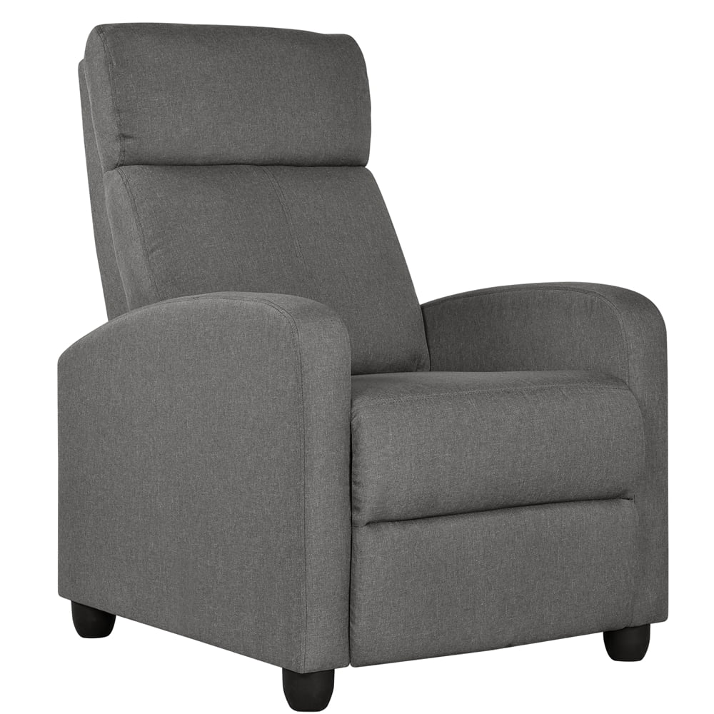 Easyfashion Fabric Push Back Theater Recliner Chair with Footrest. Gray