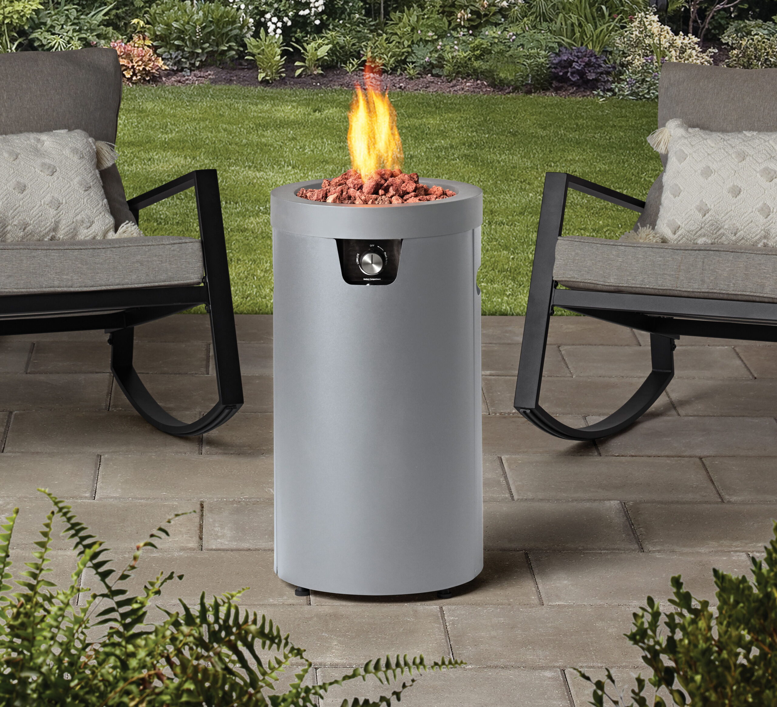 Mainstays 28-inch Tall Column Propane Gas Outdoor Fire Pit. Concrete Gray Finish