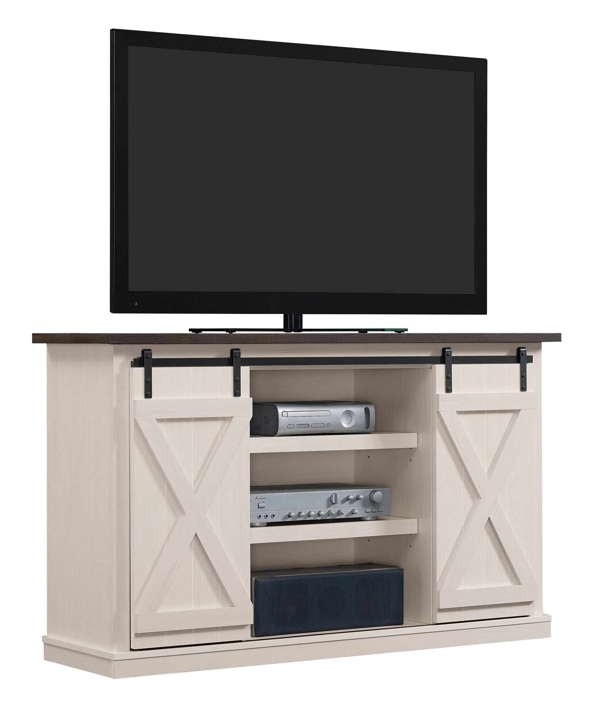Twin Star Home Terryville Barn Door TV Stand for TVs up to 60″. Old White