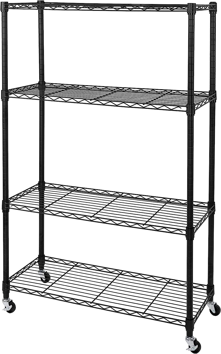 Seville Classics Solid Steel Wire Shelving Storage Unit Adjustable Shelves Organizer Rack. for Home. Kitchen. Office. Garage. Bedroom. Closet. Black. 4-Tier. 36″ W x 14″ D