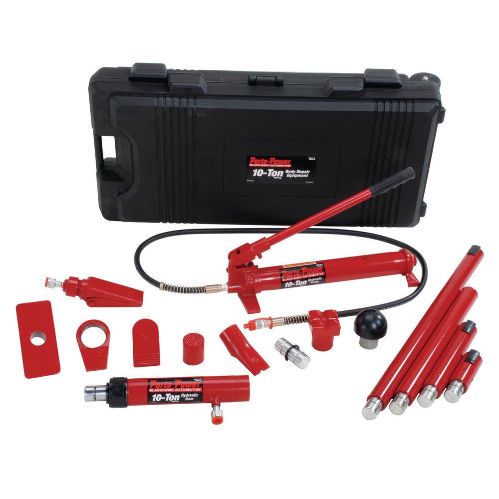 Porto-Power B65115 10-Ton Hydraulic Body Repair Kit in Black/Red (19-Piece)