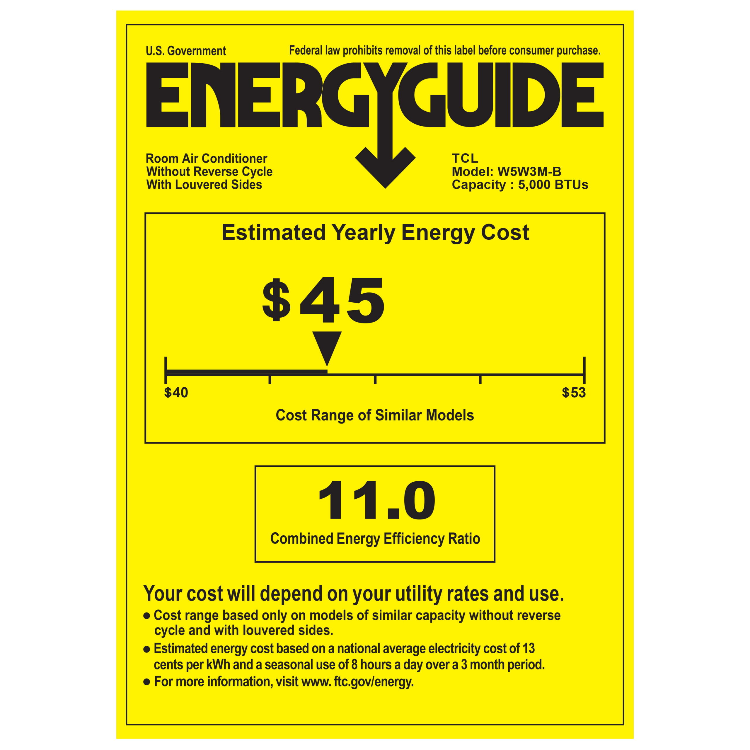 TCL 5.000 BTU Window Air Conditioner. 150 sq. ft.. LED Display. Included Remote. Black. W5W3M-B