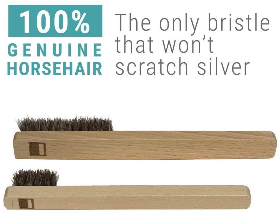 Horsehair Silver Brush Set 2 Silver Cleaning Brushes for Detail Polish Work